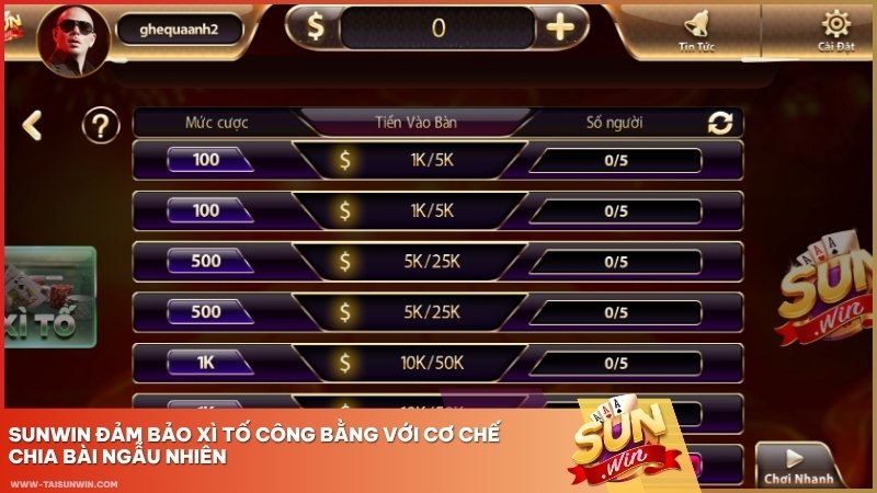 Sunwin đảm bảo Xì Tố công bằng với cơ chế chia bài ngẫu nhiên