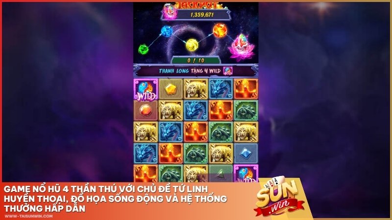 Giới thiệu game nổ hũ 4 Thần Thú với chủ đề tứ linh huyền thoại, đồ họa sống động và hệ thống thưởng hấp dẫn theo từng vòng quay