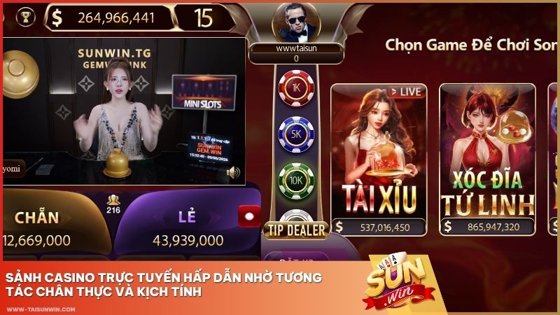 Sảnh casino trực tuyến hấp dẫn nhờ tương tác chân thực và kịch tính.