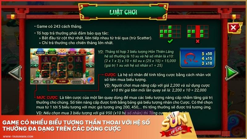 Game có nhiều biểu tượng thần thoại với hệ số thưởng đa dạng trên các dòng cược