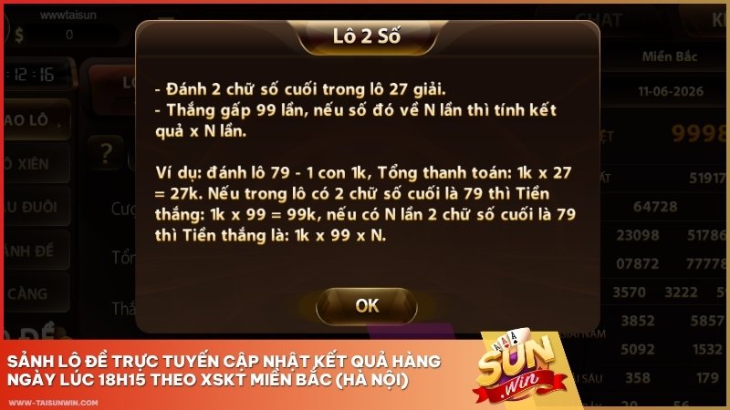 Sảnh lô đề trực tuyến cập nhật kết quả hàng ngày lúc 18h15 theo XSKT Miền Bắc (Hà Nội).