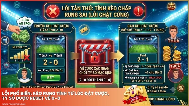 Lỗi phổ biến: kèo rung tính từ lúc đặt cược, tỷ số được reset về 0–0