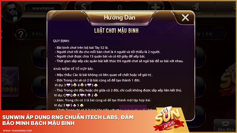 Sunwin áp dụng RNG chuẩn iTech Labs, đảm bảo minh bạch Mậu Binh
