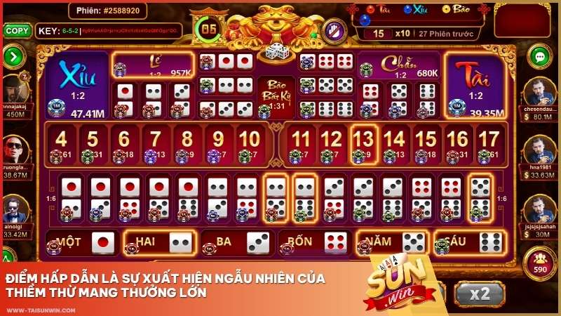 Điểm hấp dẫn là sự xuất hiện ngẫu nhiên của Thiềm Thừ mang thưởng lớn