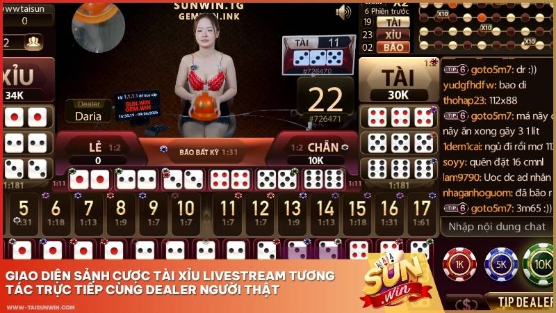 Giao diện sảnh cược Tài Xỉu Livestream tương tác trực tiếp cùng Dealer người thật