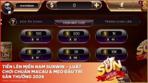 Tiến Lên Miền Nam Sunwin – Luật Chơi Chuẩn Macau & Mẹo Đấu Trí Săn Thưởng 2026