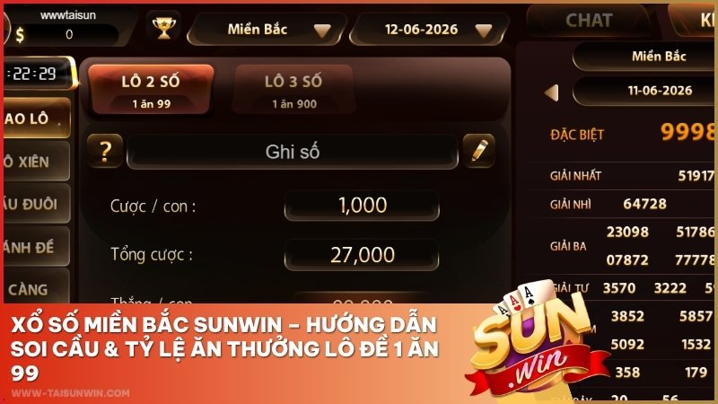 Xổ Số Miền Bắc Sunwin – Hướng Dẫn Soi Cầu & Tỷ Lệ Ăn Thưởng Lô Đề 1 Ăn 99